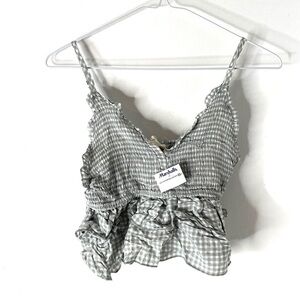 Ocean Drive Green White Checker Plaid Cottagecore Crop Top NWT Smocked Peplum